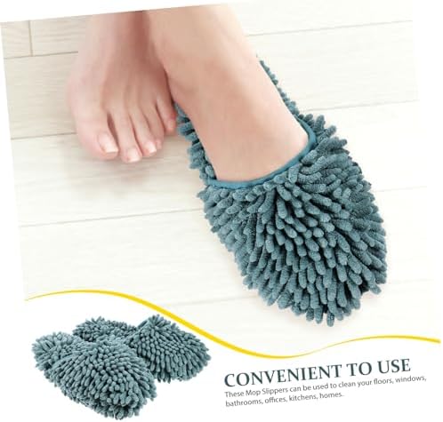 1 Pair Minkissy Mop Slippers Reusable Non-Slip Gray-Green