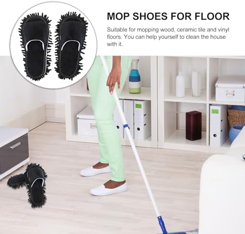 PACKOVE Floor Cleaning Mop Slippers 1 Pair Black