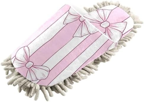 Microfiber Mop Slippers Bow Stripes Pink White Washable