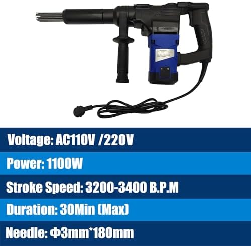 ZHIBIMOI 1100W Electric Needle Rust Remover 4500BPM Industrial Derusting Gun Air Tool Blue