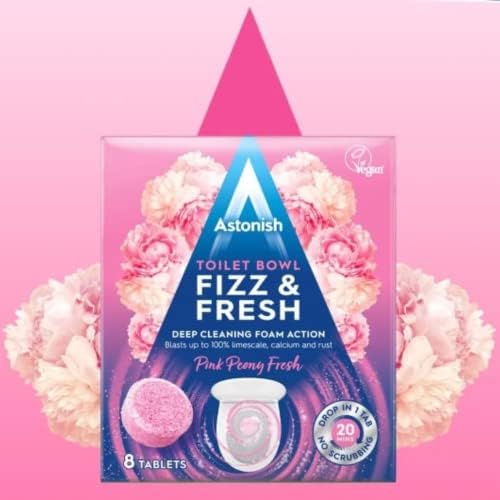 Astonish Foaming Toilet Bowl Cleaner - 8 Tablets Pink Peony Scent No Plastic Bottle