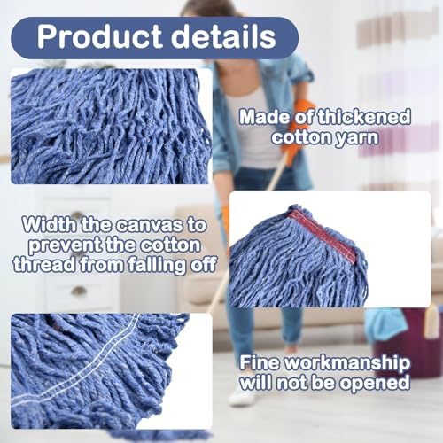 Loop-End Mop Head Replacement 6 Pack Blue Heavy Duty