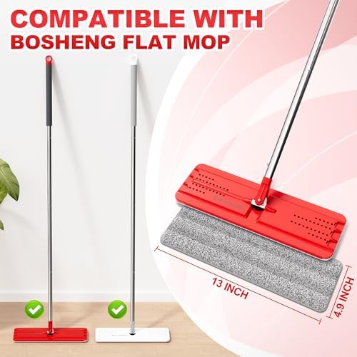 BOSHENG 13-Inch Microfiber Mop Pads Reusable Washable Pack of 4