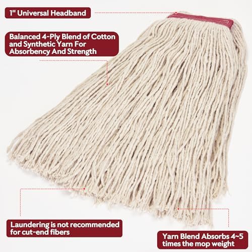 Matthew Cleaning 20oz Cotton Mop Head Replacement 12 Pack White