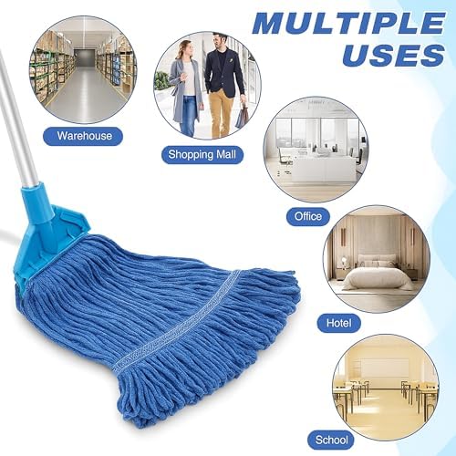 10 PCS 276 Inch Heavy Duty Mop Head Refills - Blue Commercial Cotton Replacements