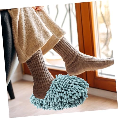 1 Pair Minkissy Mop Slippers Reusable Non-Slip Gray-Green