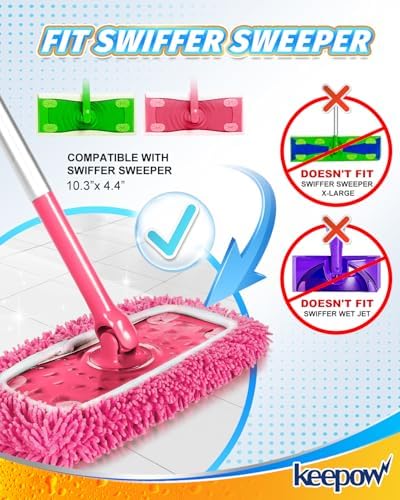 KEEPOW Reusable Microfiber Mop Pads 4PCS
