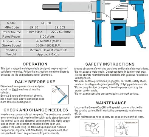 1100W Electric Needle Scaler for Rust Paint Removal