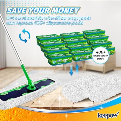 KEEPOW Reusable XL Mop Pads Refills 4 Pack