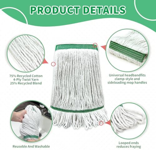 6 Pack Heavy Duty Mop Heads with Loop Ends