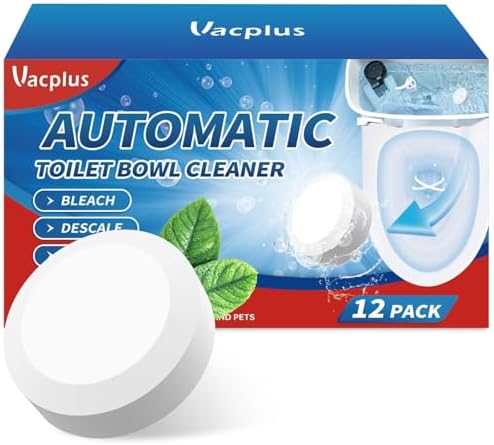 Vacplus Toilet Bowl Cleaners - 12 Pack Bleach Tablets Automatic Descaling and Deodorizing