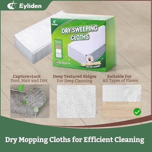 Eyliden 24 Count Dry Mop Pads 10 Inch Replacement for Sweeper Mops