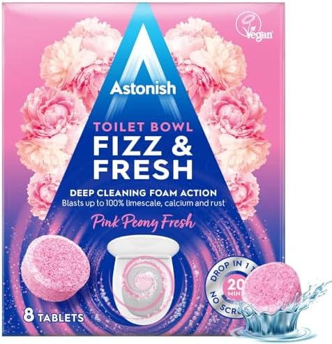Astonish Foaming Toilet Bowl Cleaner - 8 Tablets Pink Peony Scent No Plastic Bottle