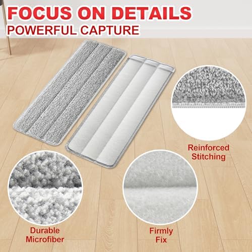 BOSHENG 13-Inch Microfiber Mop Pads Reusable Washable Pack of 4