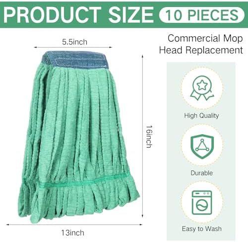 Lallisa 10 Pcs Microfiber Mop Head Refill for Commercial Industrial Use Green
