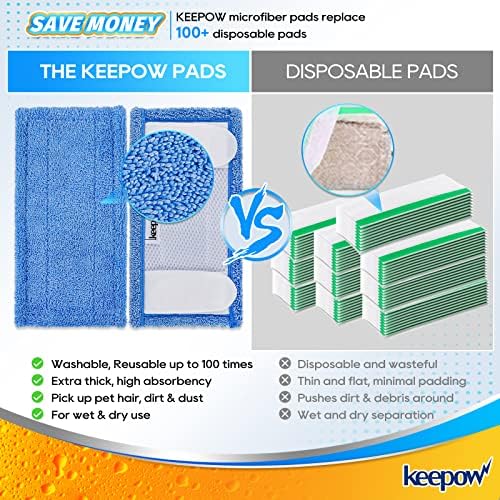 KEEPOW 2 Pack Reusable Microfiber Mop Pads