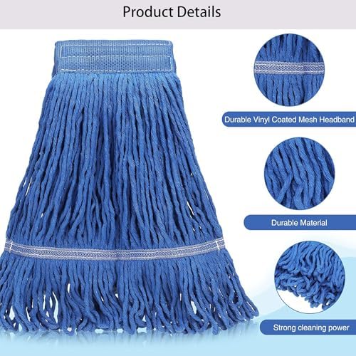 10 PCS 276 Inch Heavy Duty Mop Head Refills - Blue Commercial Cotton Replacements