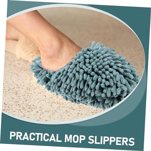 1 Pair Minkissy Mop Slippers Reusable Non-Slip Gray-Green