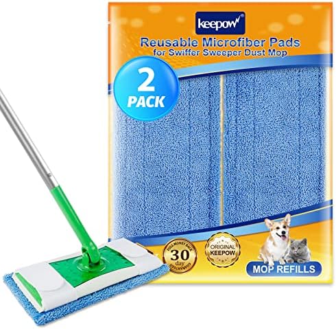 KEEPOW 2 Pack Reusable Microfiber Mop Pads