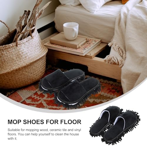 PACKOVE Floor Cleaning Mop Slippers 1 Pair Black