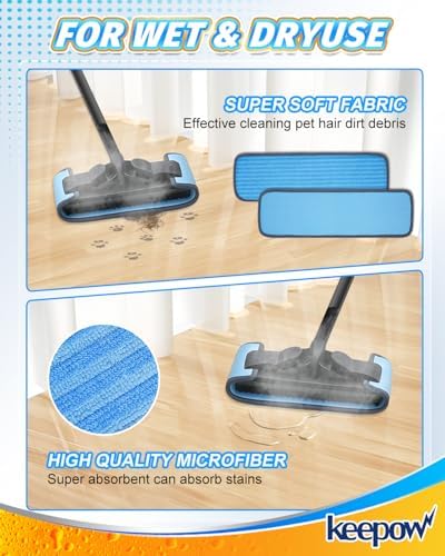 KEEPOW Reusable Microfiber Mop Pads 2 Pack