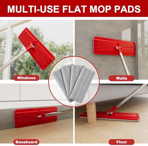 BOSHENG 13-Inch Microfiber Mop Pads Reusable Washable Pack of 4