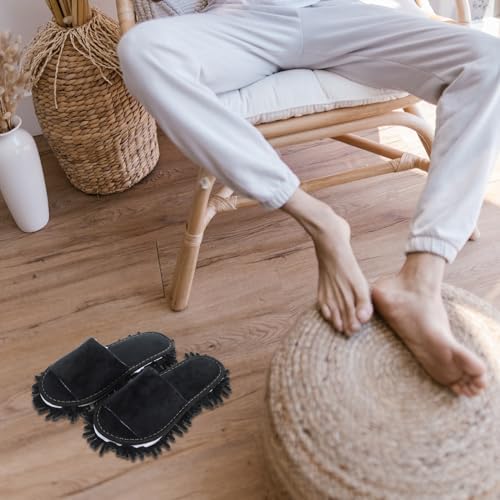PACKOVE Floor Cleaning Mop Slippers 1 Pair Black