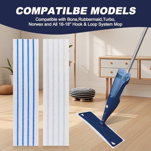 10 Pack Microfiber Mop Pads for 16-18 Hook Loop Mops