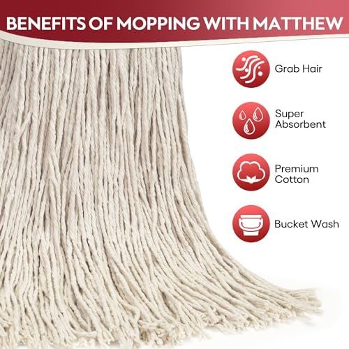 Matthew Cleaning 20oz Cotton Mop Head Replacement 12 Pack White