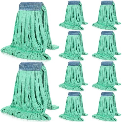 Lallisa 10 Pcs Microfiber Mop Head Refill for Commercial Industrial Use Green