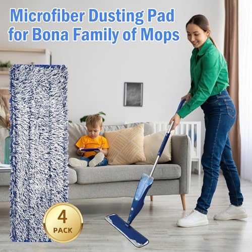 ZIONYA 4 Pack Microfiber Dusting Pads for Bona Mops