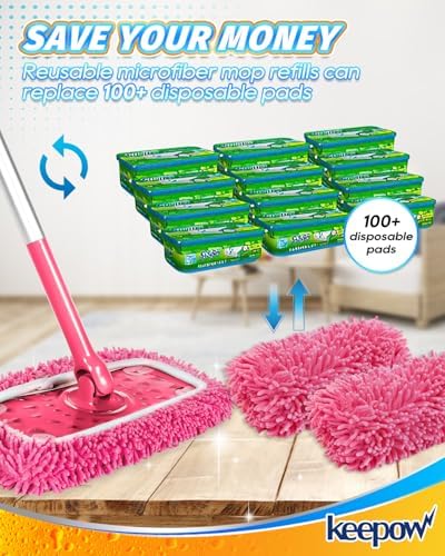 KEEPOW Reusable Microfiber Mop Pads 4PCS