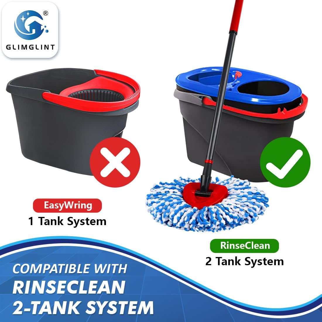 GLIMGLINT Mop Replacement Heads 3 Pack for RinseClean 2 Tank System