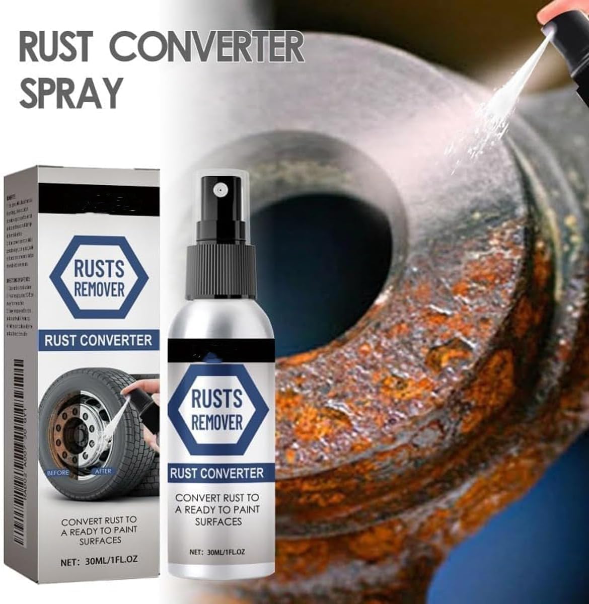 Jefuzh Rust Remover Spray for Metal Tools Cars and Chains