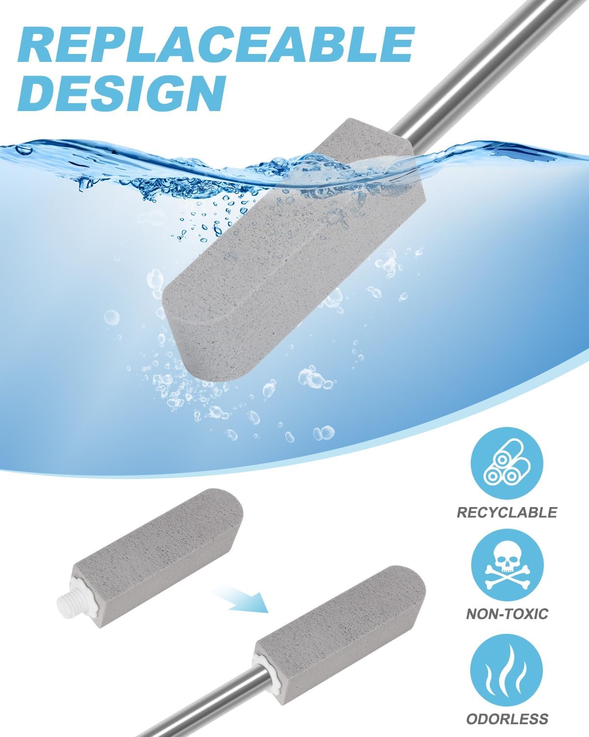 GLCON 6 Pack Pumice Stones with 22 Long Handle Cleaner