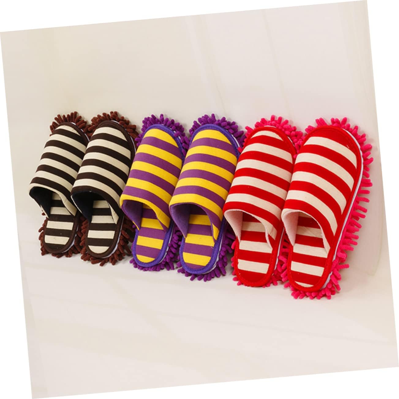 PACKOVE Chenille Cleaning Slippers Red Size L