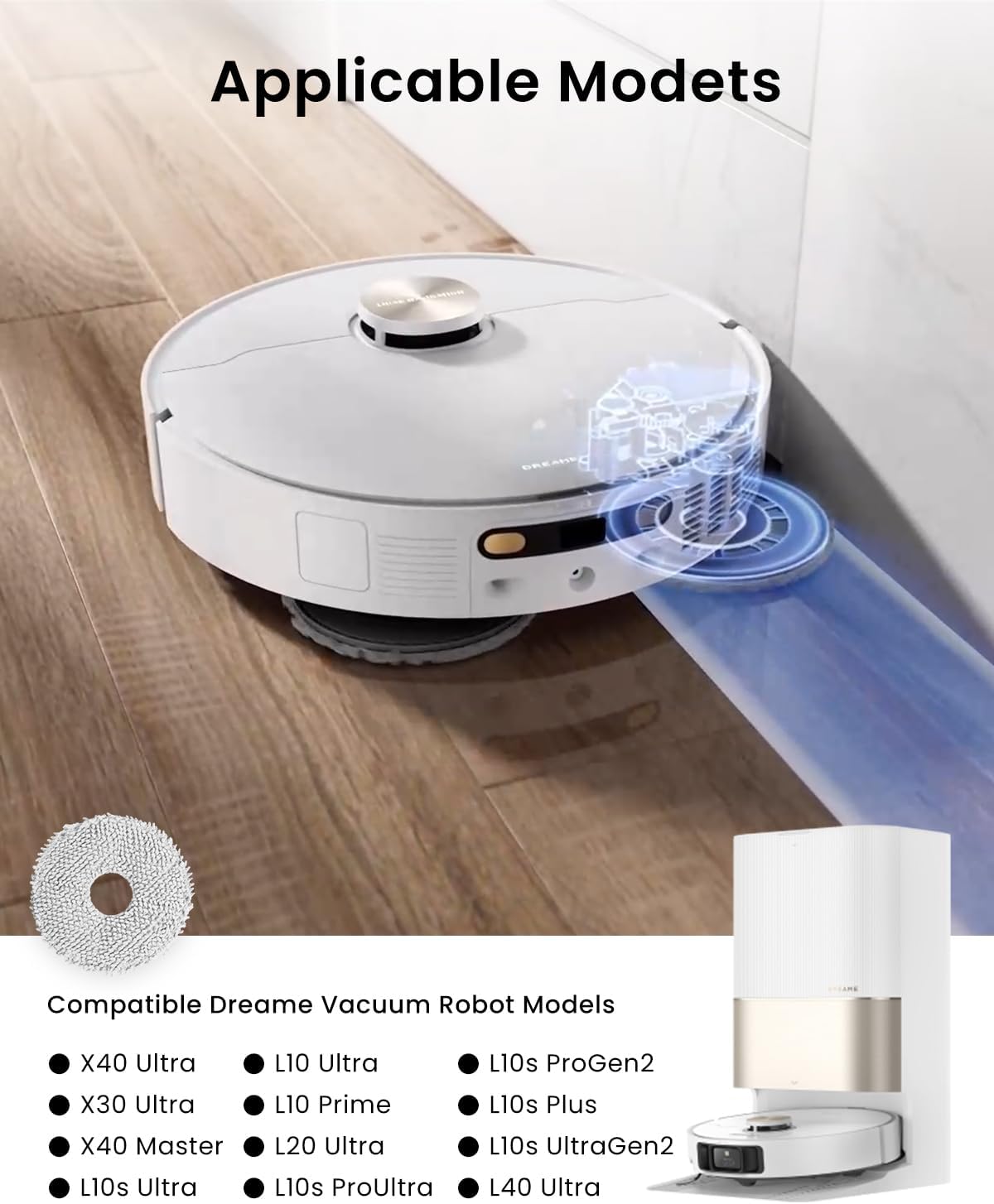 Rrochio Microfiber Mop Pads for Dreame Robot Vacuums