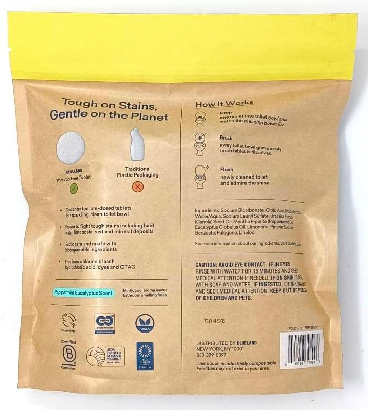 BLUELAND Toilet Bowl Cleaner Tablets Peppermint Eucalyptus Scent 30 Tablets