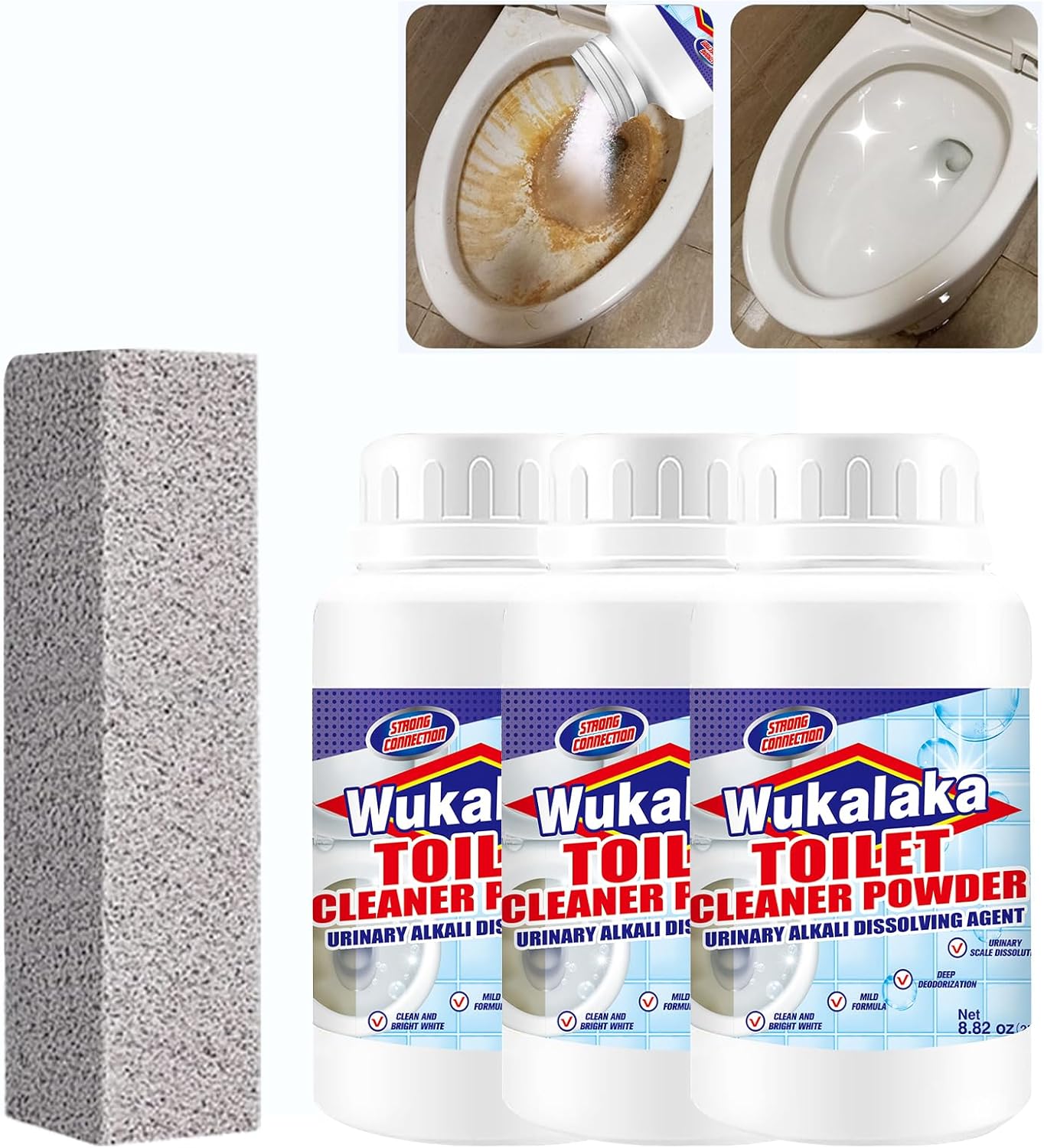 WUKALAKA Pumice Sticks Toilet Cleaner with 250ml Foam Solution