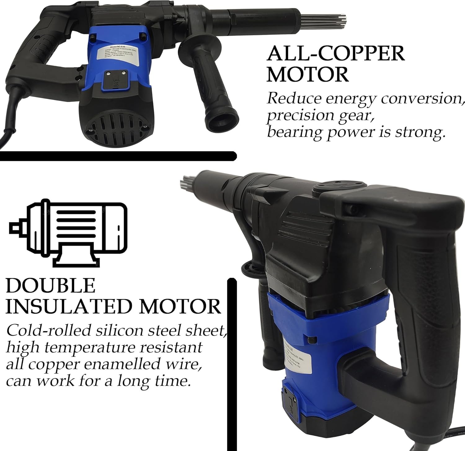 ZHIBIMOI 1100W Electric Needle Rust Remover 4500BPM Industrial Derusting Gun Air Tool Blue