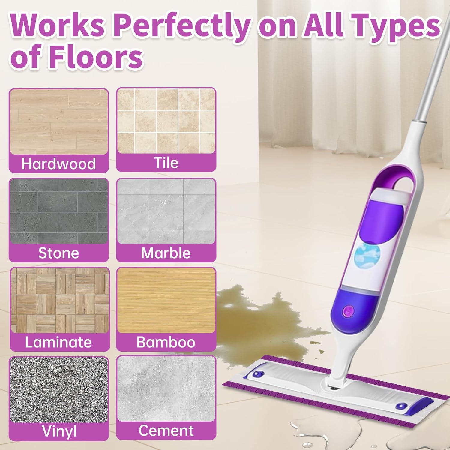 8 Pack Purple Microfiber Mop Refill Pads for Swiffer PowerMop
