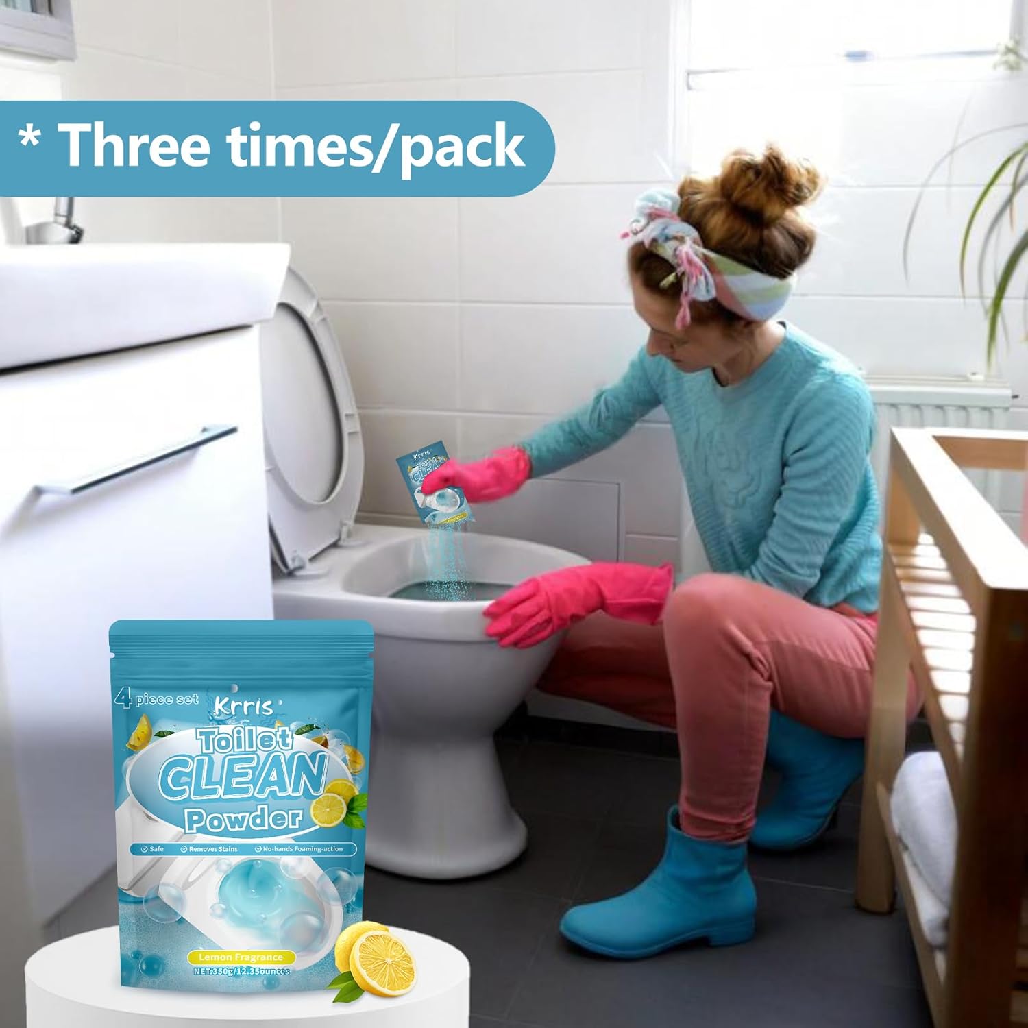Krris Powerful Foaming Toilet Cleaner 4 Packs 3 oz Lemon Flavor