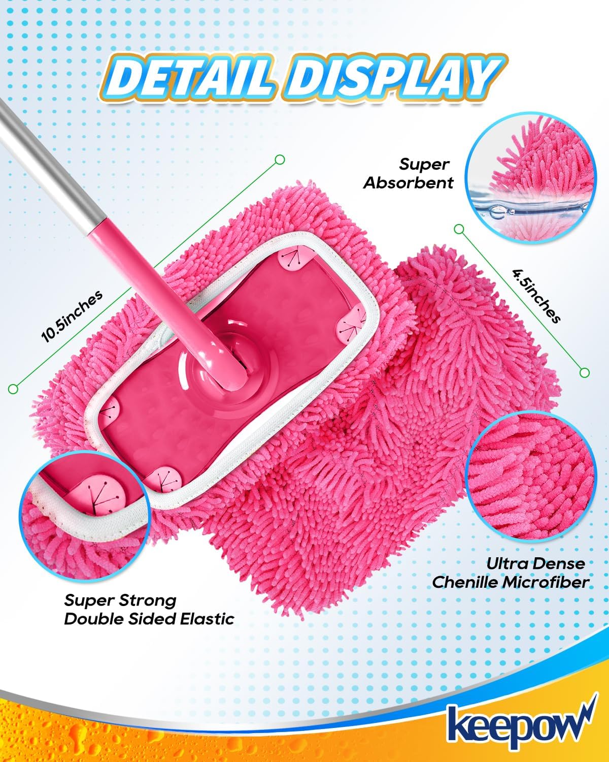 KEEPOW Reusable Microfiber Mop Pads 4PCS