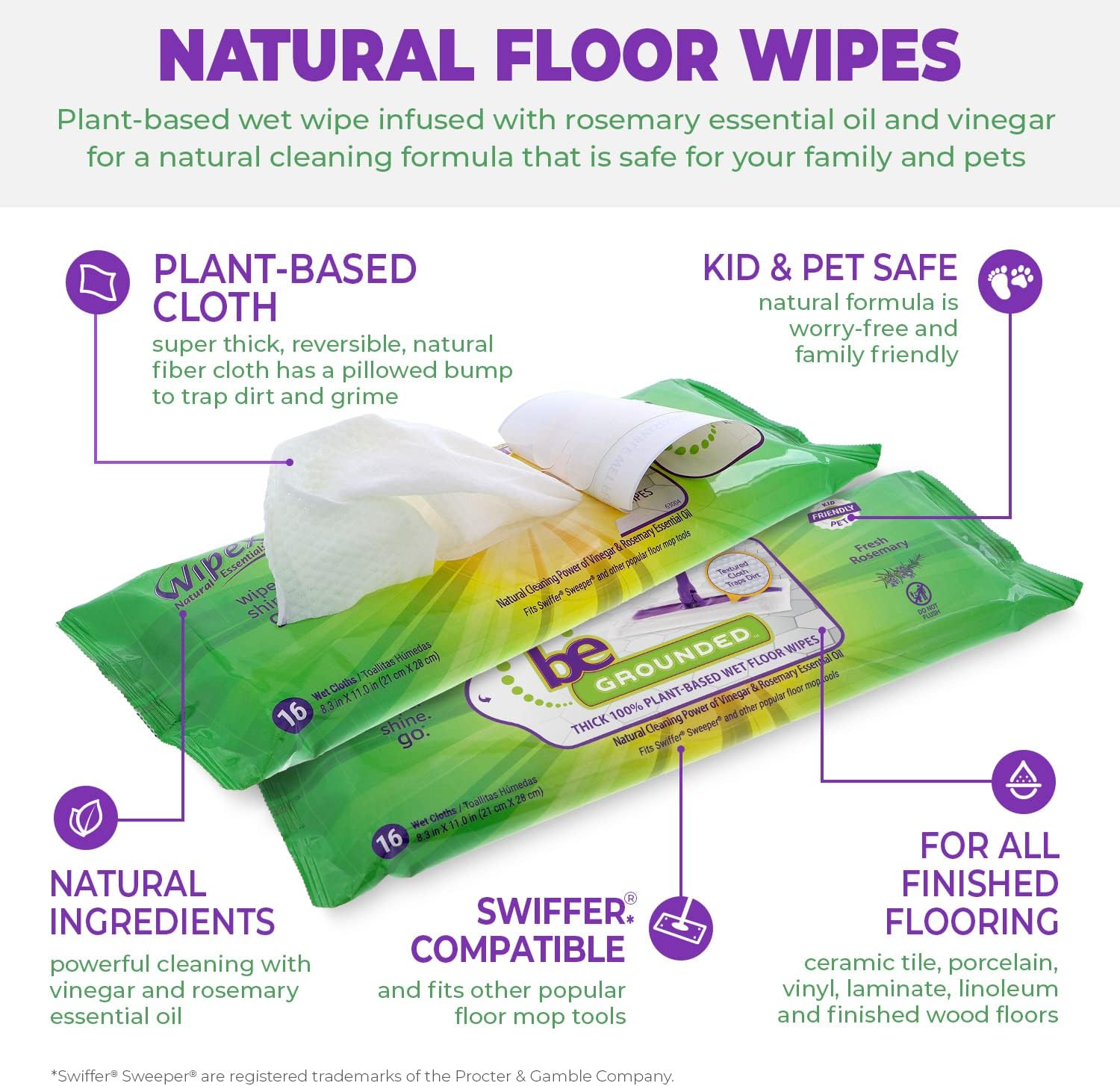 Wipex Natural Wet Floor Wipes with Rosemary and Vinegar