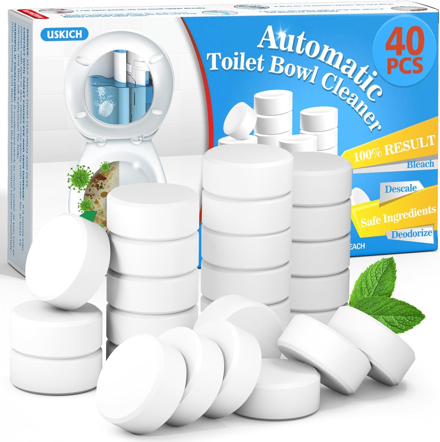 USKICH Toilet Bowl Cleaner 40 Pack with Bleach
