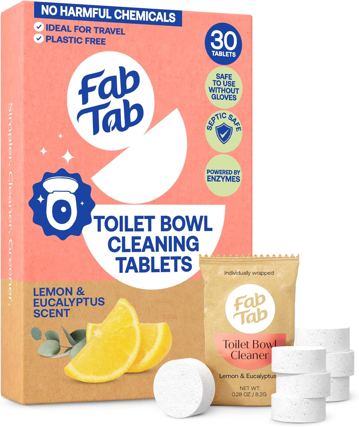 Fab Tab Toilet Bowl Cleaner Tablets Plastic-Free Safe for Septic Tanks