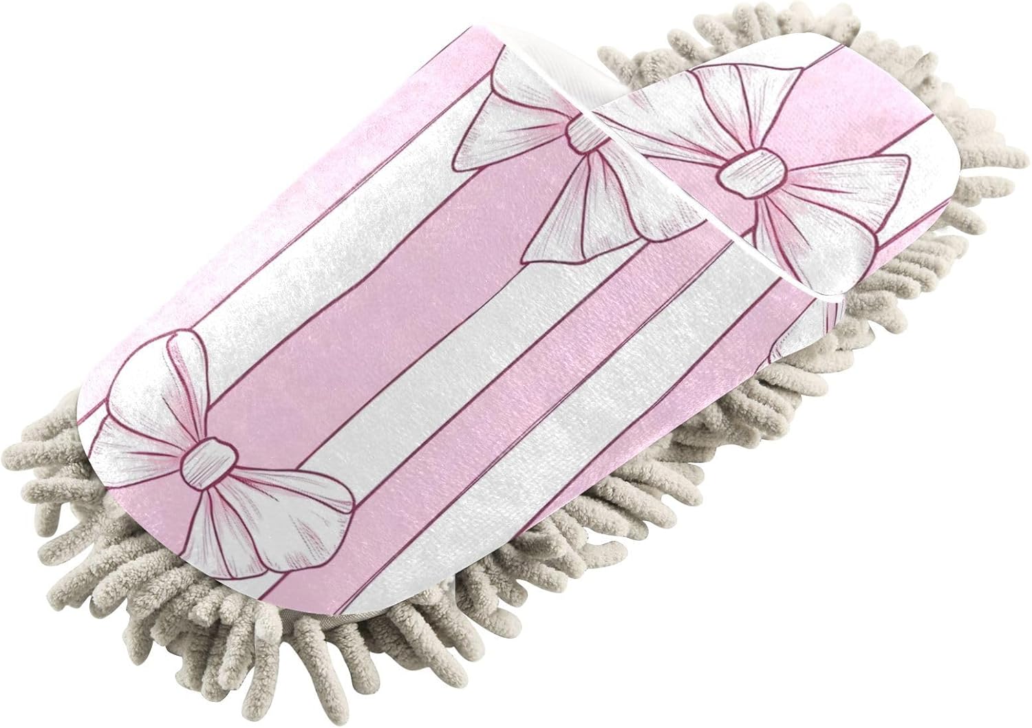 Microfiber Mop Slippers Bow Stripes Pink White Washable