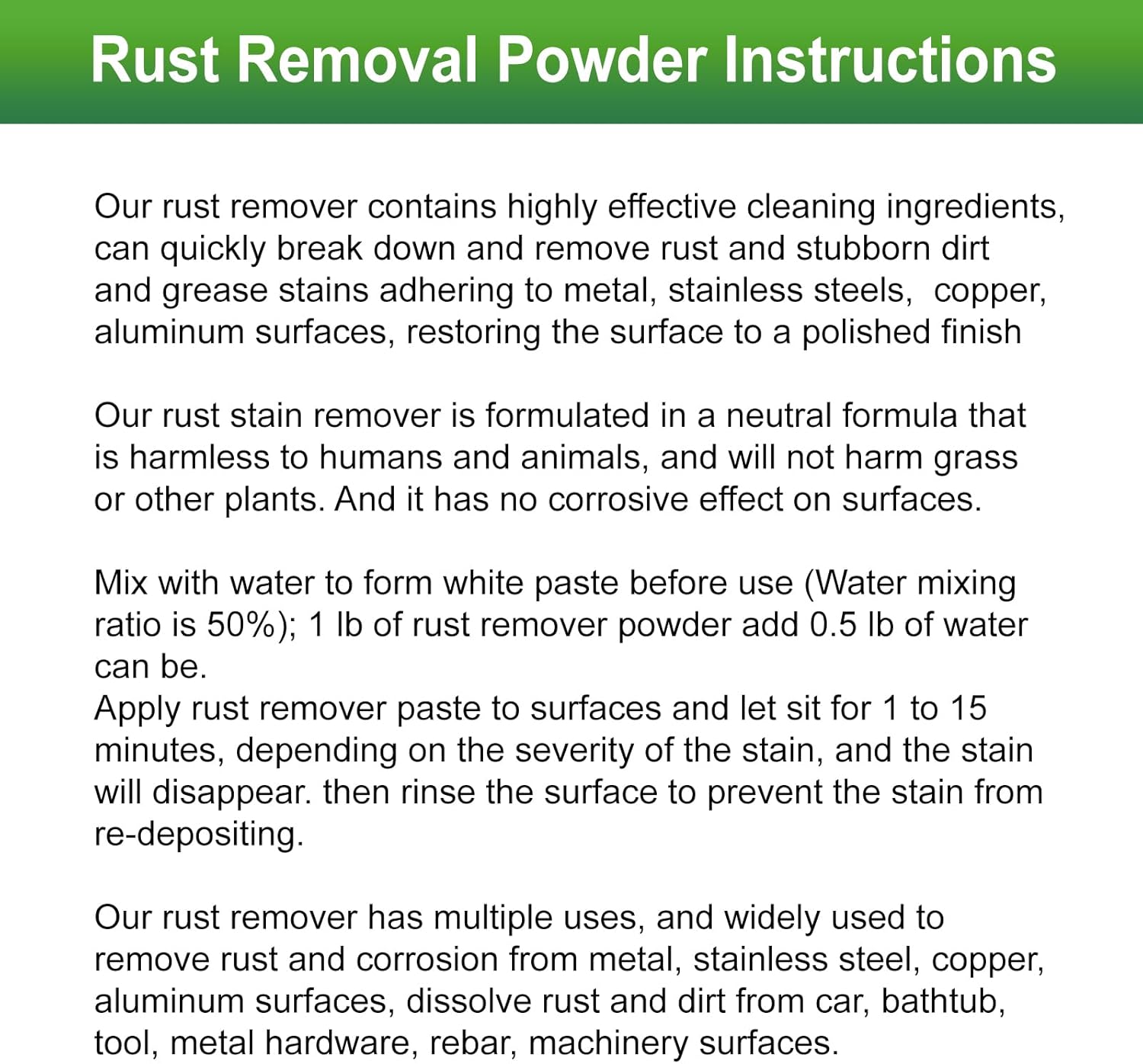 Eyaeyao Rust Remover Powder 16 Ounces Multi-Surface