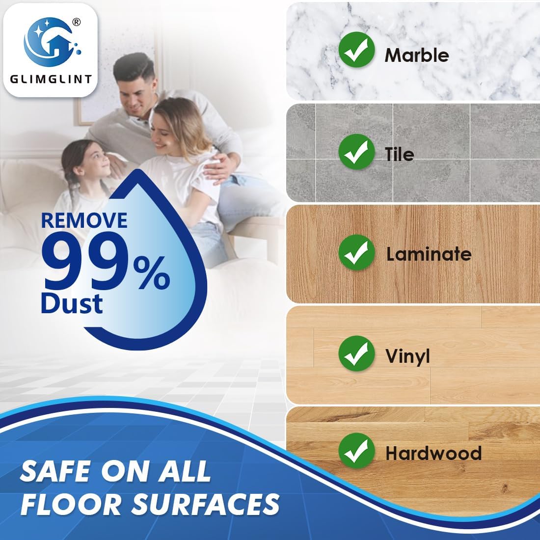 GLIMGLINT Mop Replacement Heads 3 Pack for RinseClean 2 Tank System