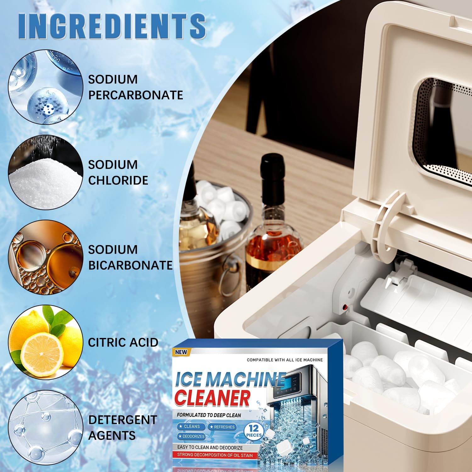 iaredon Ice Maker Descaler Cleaner Tablets 12 Count for All Ice Machines